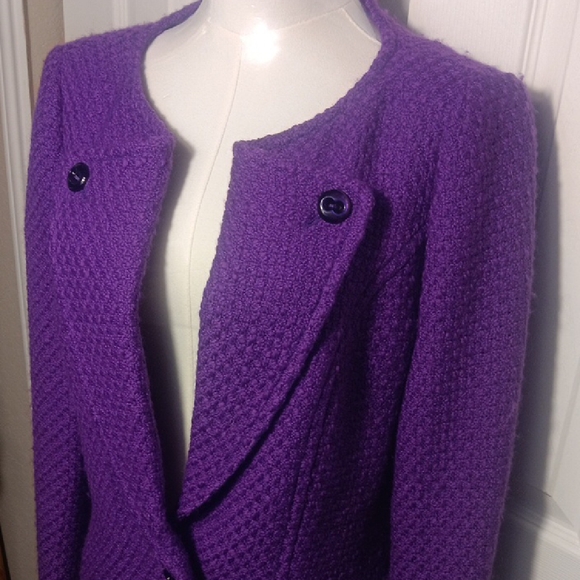 Escada Elegant Purple Textured Wool Knit Lapel One Button Blazer - Picture 5 of 15